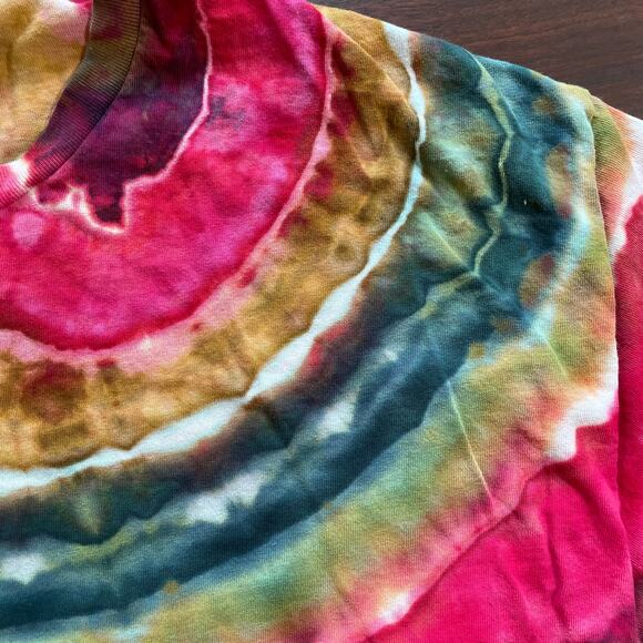 Tie Dyed Unisex T-shirt - Geode Ice Dye - Pink Green - Handmade (2XLarge) - Picture 8 of 12
